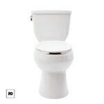 White ceramic toilet with the lid closed on a plain white background.