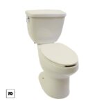 White ceramic toilet with a closed lid photographed against a white background.