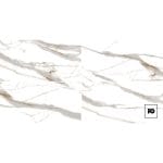 White marble texture with gray and brown veining across a pale background, small pg logo in the bottom-right corner.